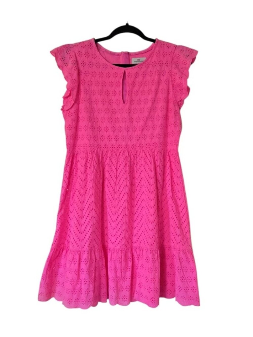 Vineyard Vines Allamanda Pink Wave Floral Eyelet Dress Size 12 - Picture 5 of 12